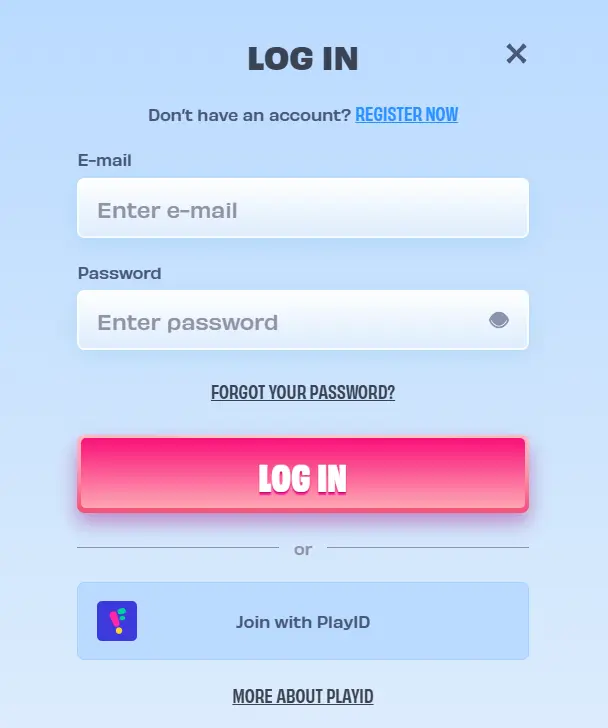 OnlySpins casino login window for South African players with email and password fields and pink Log In button